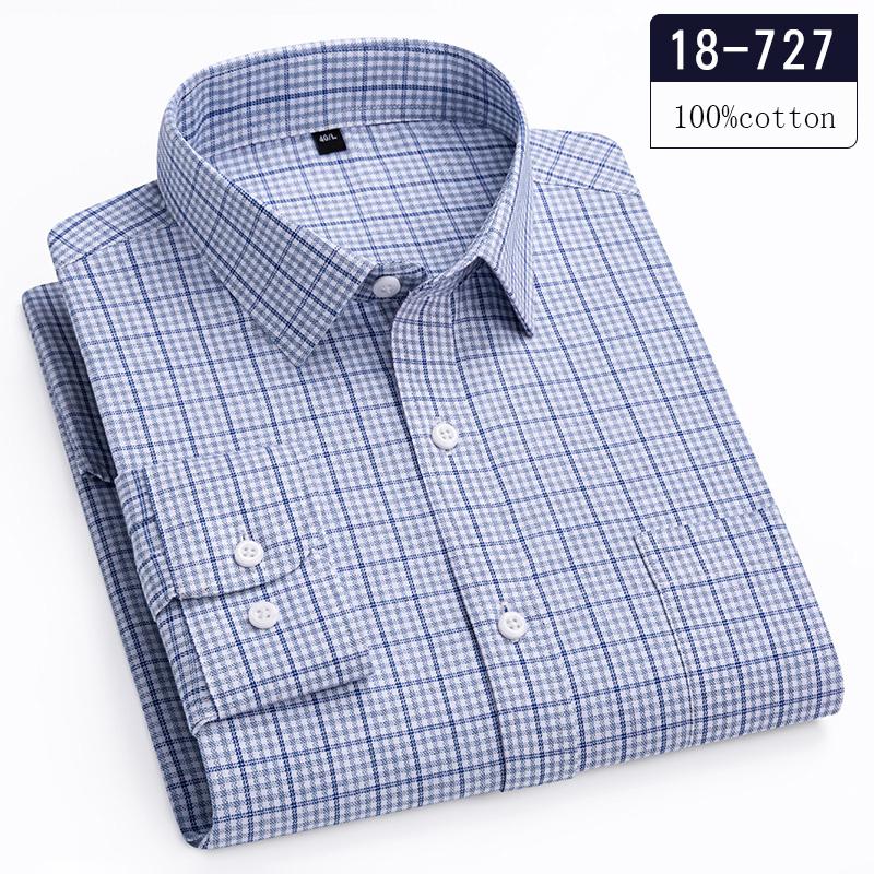 Luxury Hight Qulity 100%Cotton Long-sleeve Shirts for Men Slim Fit Casual Plaid Shirt Houndstooth Office Clothes Elegant Tops