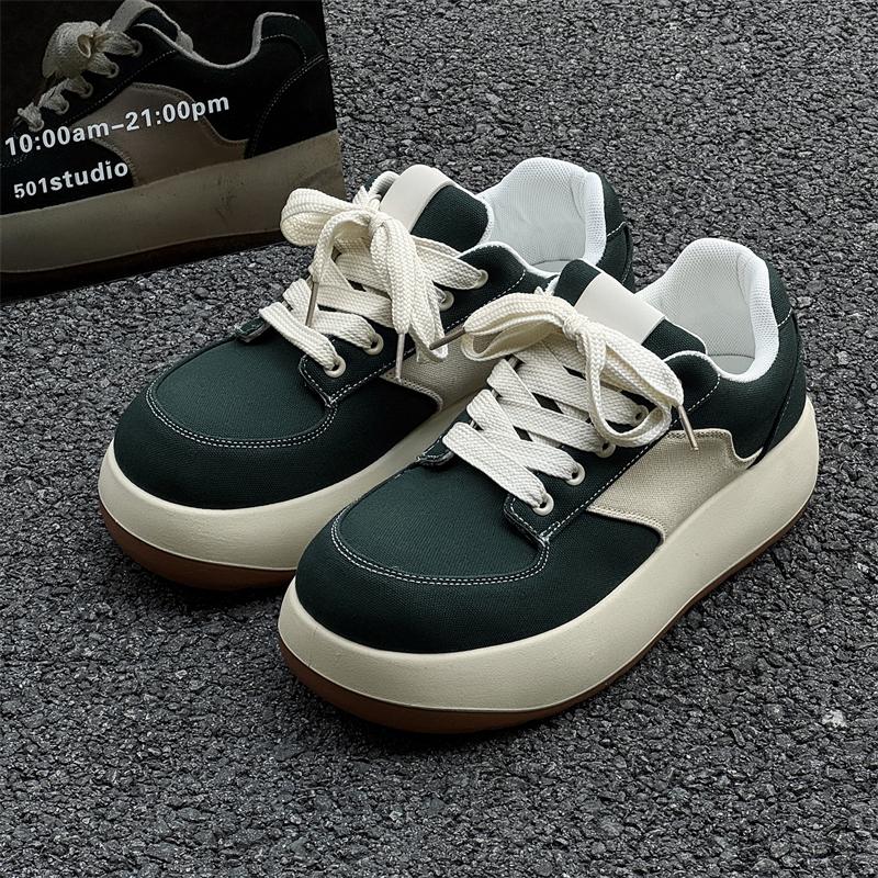 

New Black Panda Bread Shoes Men Autumn Thick Soled Height Increasing Casual Board Shoes Students Round Toe 39 зелёный