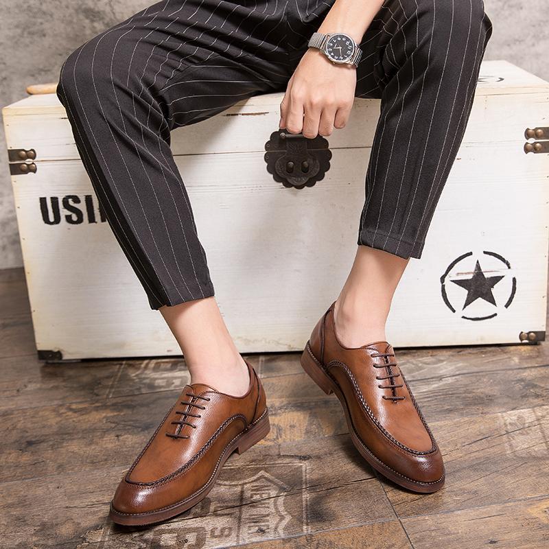 Fashion Men Classic Derby Shoes Black Brown Oxford Sole Lace Up Business Fashionable High-end Leather Shoes Sizes 38-47 Men Shoes