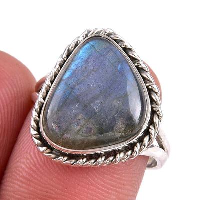 Natural Labradorite Gemstone 925 Solid Sterling Silver Jewelry Ring S.7.5 F2B29
