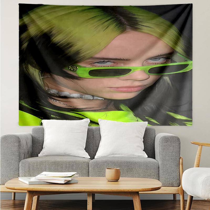 Billie-Eilish Print Tapestry, Backdrop, Easy Setup, Ideal for Bedroom, Office & Living Room, with Aesthetic Wall Hanging Decor.