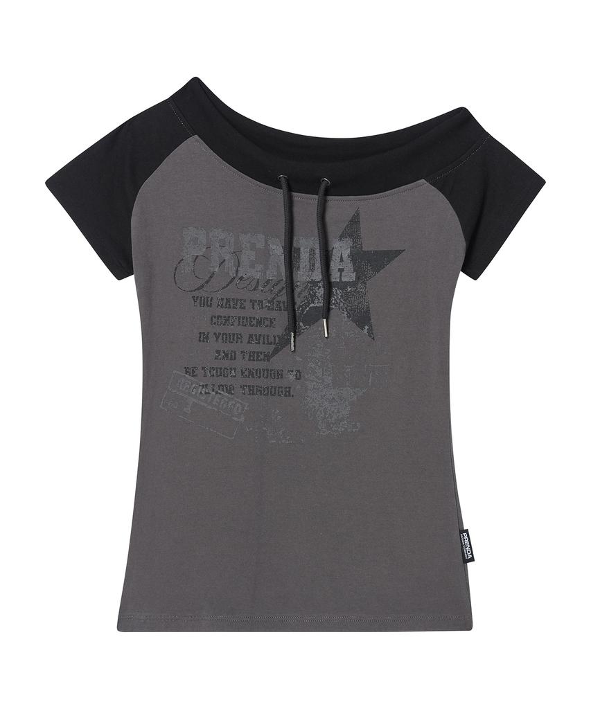 PRENDA String Off Shoulder Short Sleeve Black