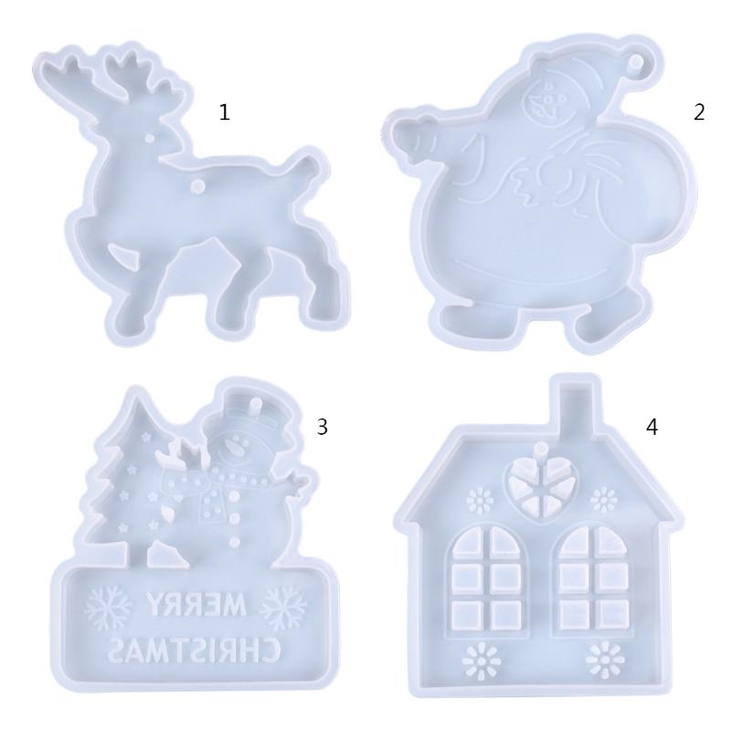 Hanging Ornaments Crystal Epoxy Resin Mold DIY Christmas Pendants Silicone Mould Santa Claus Elk Xmas House Casting Mold