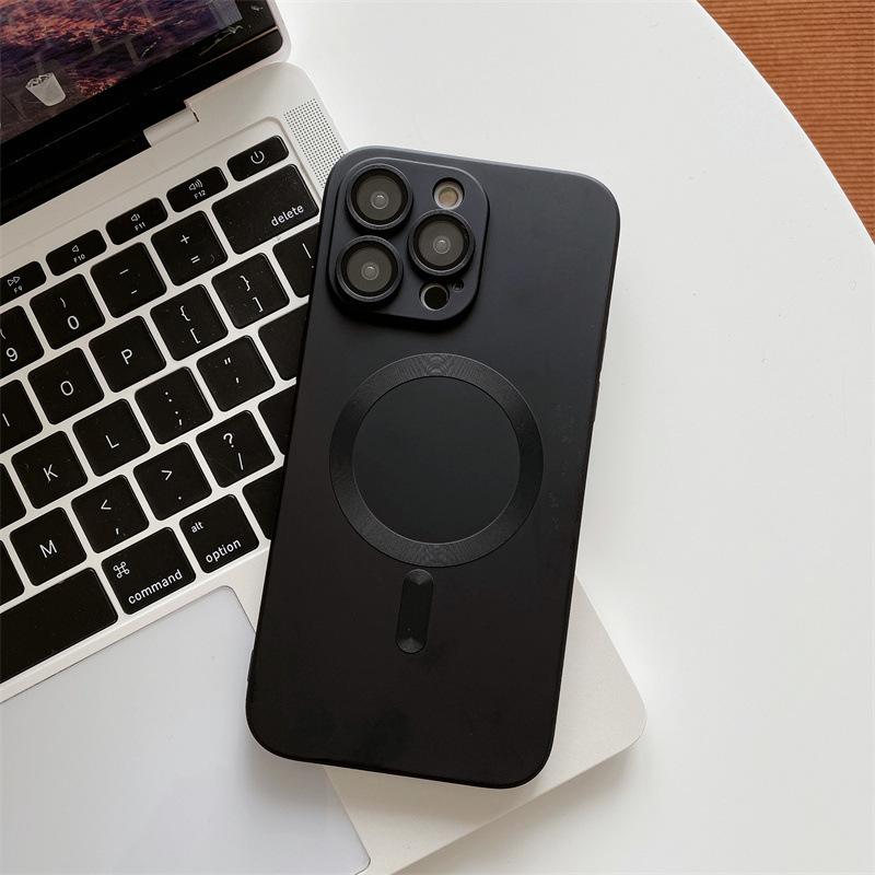Magnetic suction applies to Apple 15 mobile phone case all-inclusive metallic paint iPhone14ProMax lens film protective case 16.