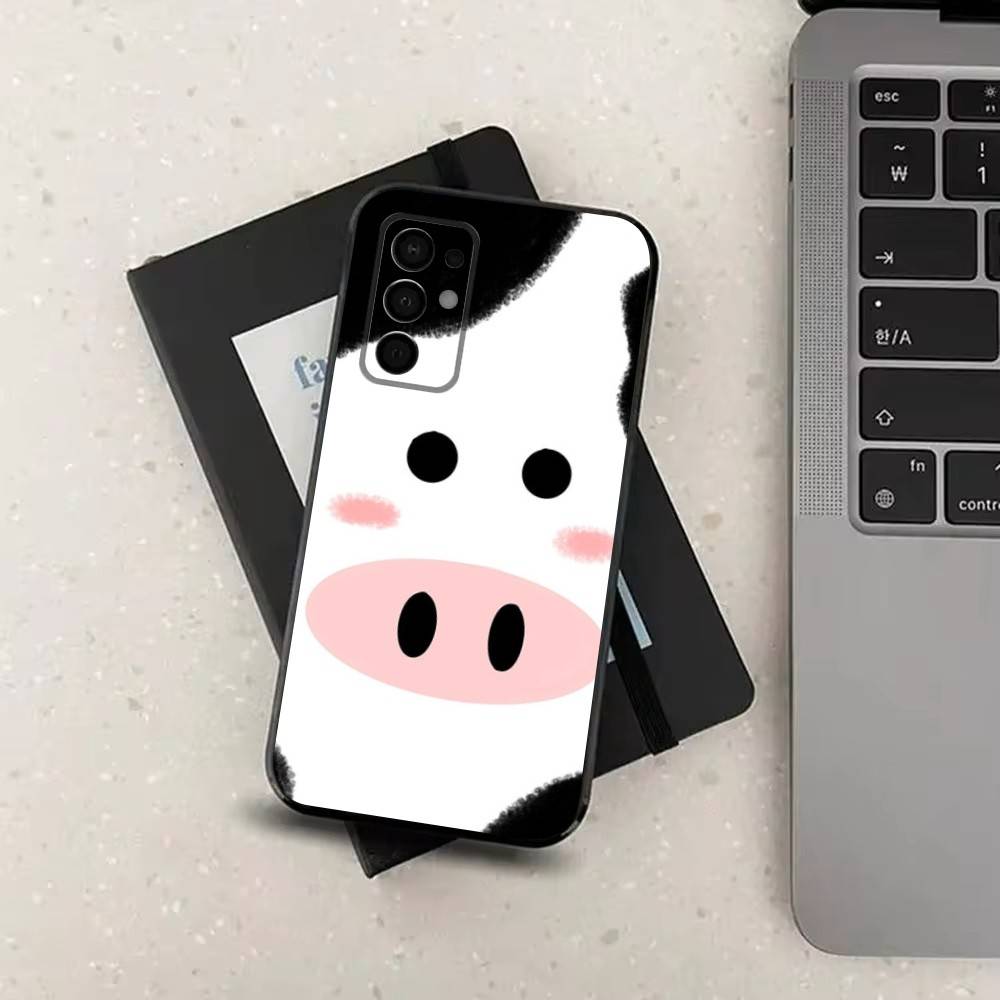 Cute Cow Print  For Samsung Galaxy A73,31,32,72,41,53,52,71,22,5G,Note,J7,8,9 Soft Black  Silicone Phone Case