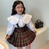 Girls Fall Outfits Baby Overall Skirts Red Plaid Suspender Dress Cute Turn-down Collar Puff Sleeve Shirt Children Clothes 3-8Y