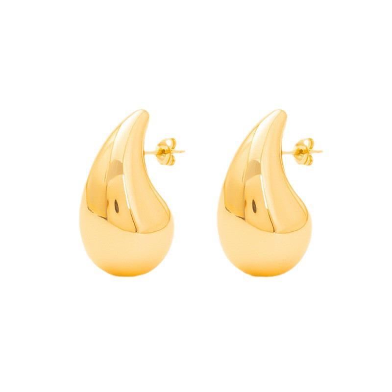 Colorfast Stainless Steel Water Drop Stud Earrings - Fashionable & Versatile