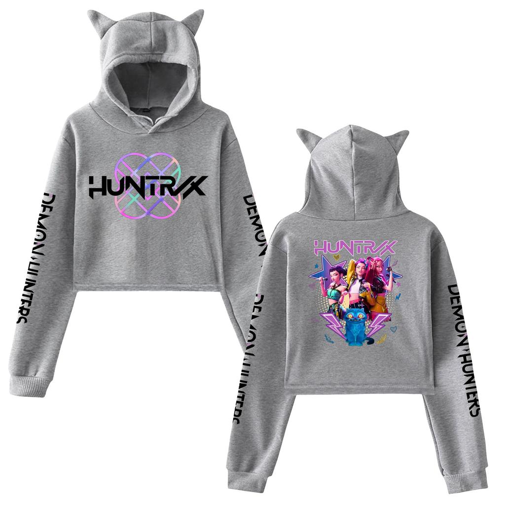 Kpop Lovci démonů Fanmerch Mira Rumi Zoey Huntrix Crop topy Mikina s kočičími uši Dlouhý rukáv Dívčí módní mikina