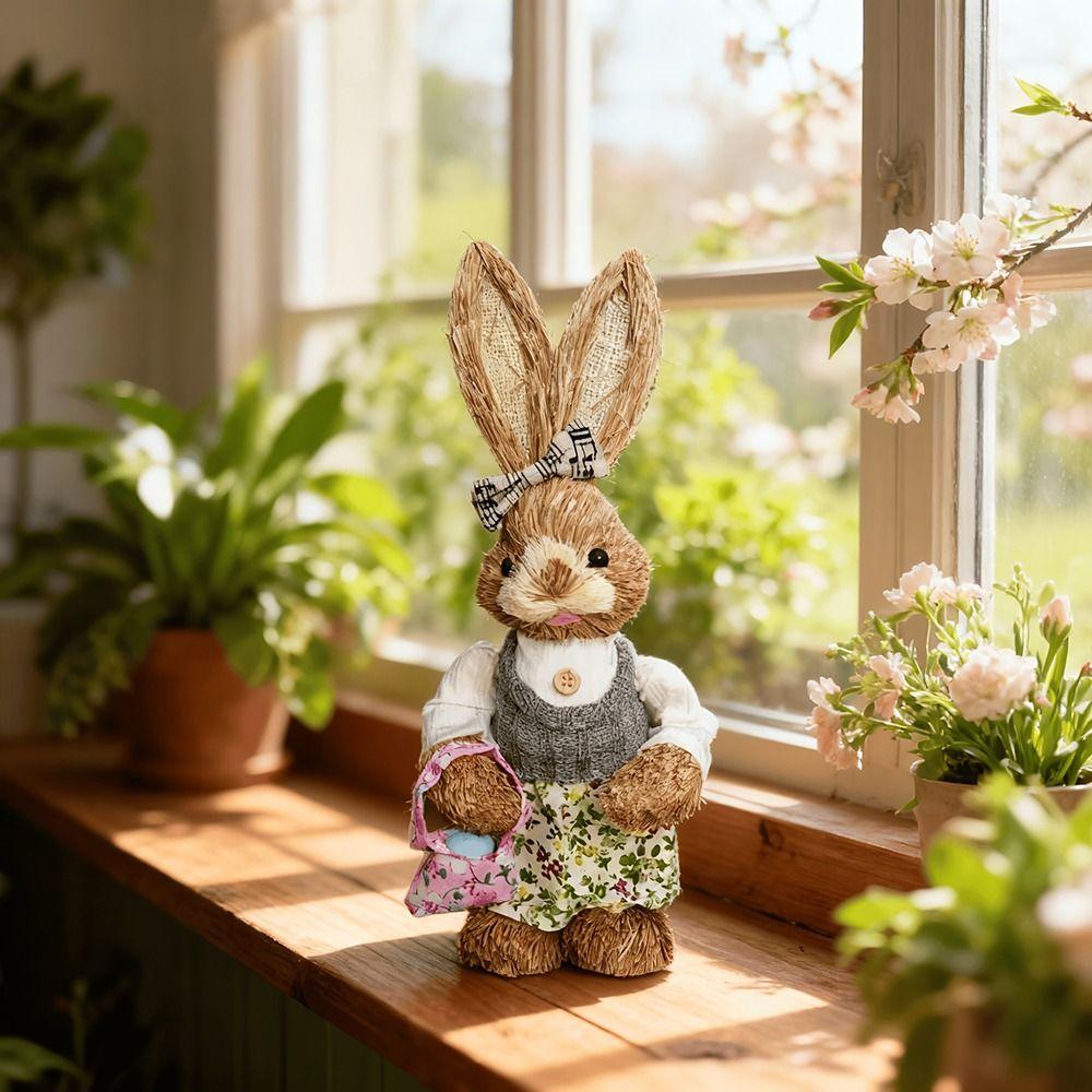 Realistisches Design Osterstrohhasen 35cm Größe Osterdekoration Geflochtener Hase Gartenornamente