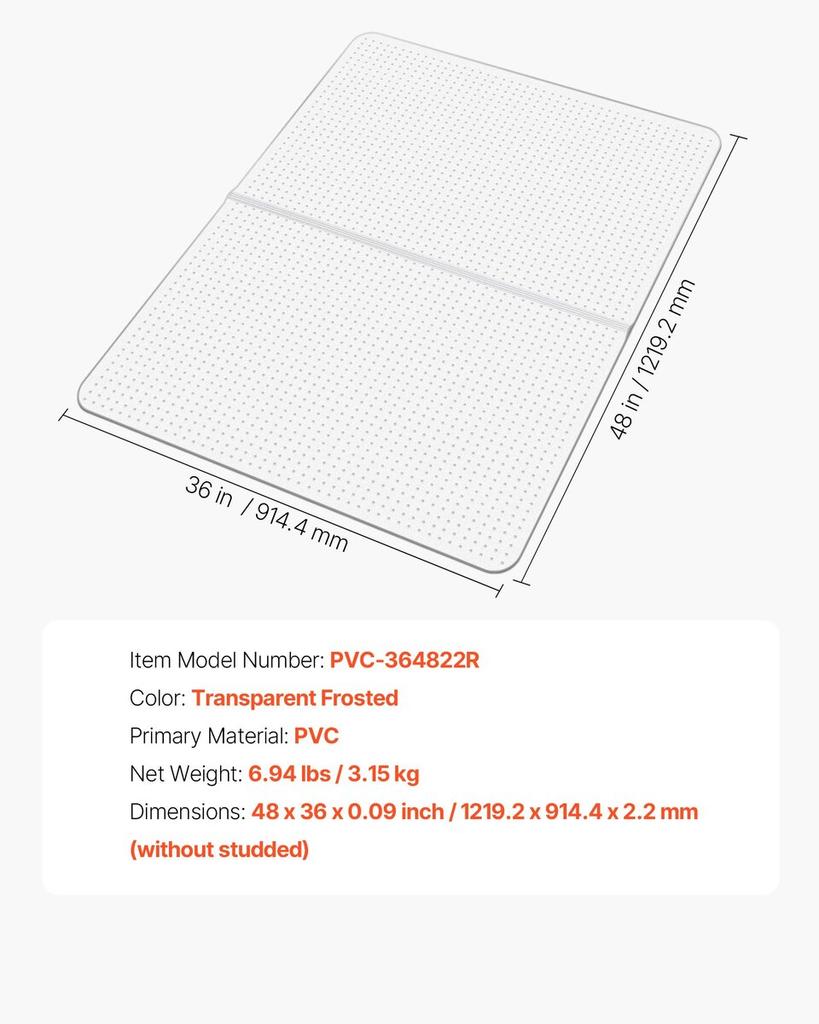 Chair Mat, 915 x 1225 mm Office Chair Mat for Carpeted Floors, Plastic Floor Protector Rug with Studded, Non-Slip & Easy to Clean, Smooth Glide Under