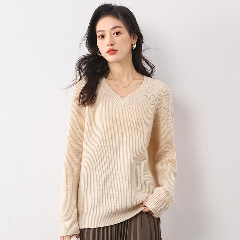 MOKANA Women's Elegant V-Neck Wool Sweater