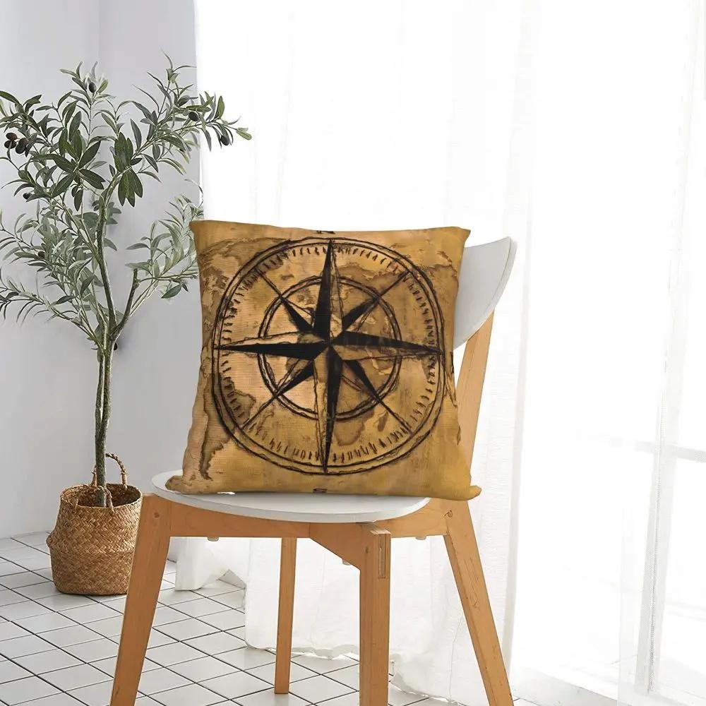 Destinations Compass Rose And World Pillowcase Printed Fabric Cushion Cover Decoration Throw Pillow Case Cover Home Square