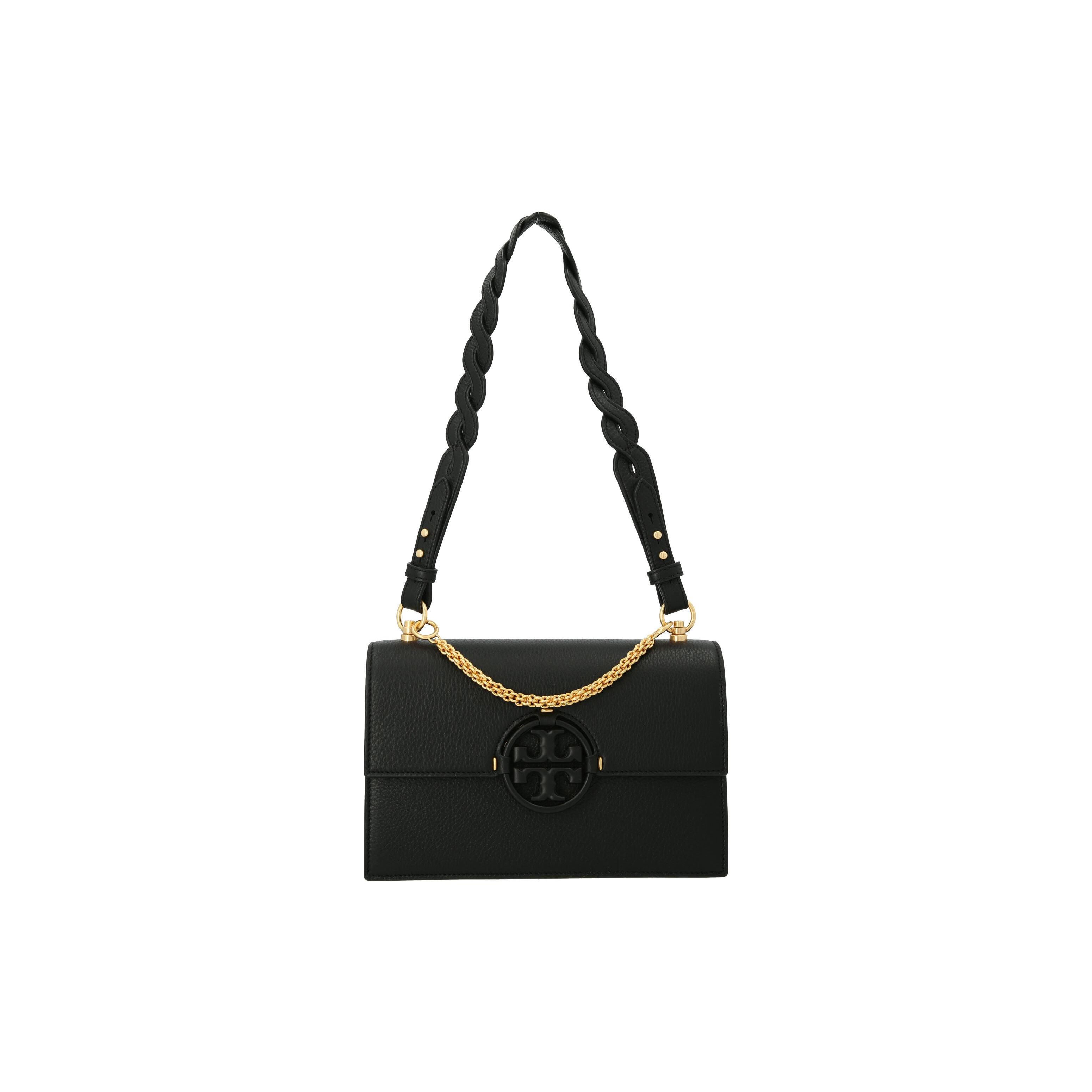 

Tory Burch Miller Letter Logo Chain Handle Flap Closure Leather Tote Shoulder Crossbody Bag Women Bags Black 83991-001 Basic Set (Bag+Dust Bag)