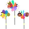 Hillylolly 3-Piece Animal Wind Spinners, Bee Butterfly Ladybug Design, Large Colorful Plastic Garden Windmill for Yard Balcony Patio Decor