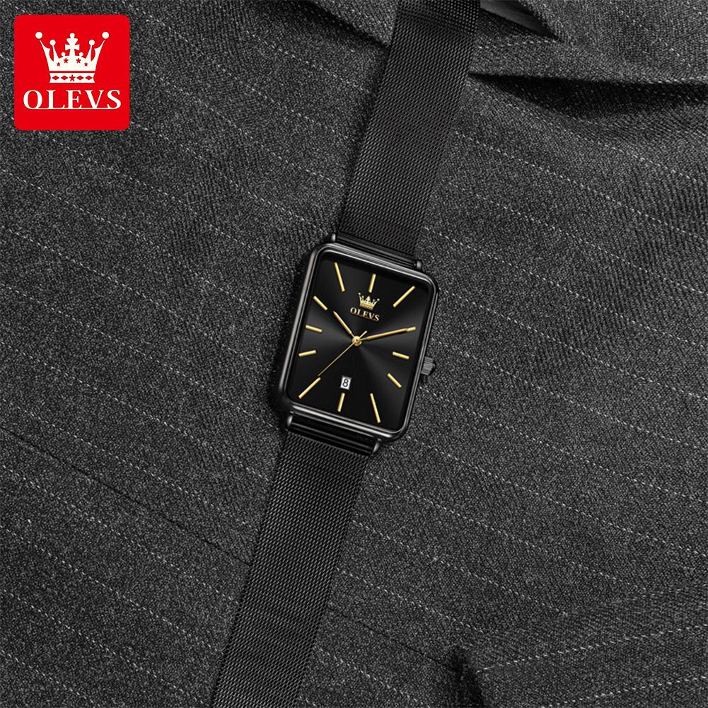 OLEVS Man Quartz Watch Rectangle Dial Calendar Waterproof Watch For Men Thin Case Simple Fashion Men's Wristwatch