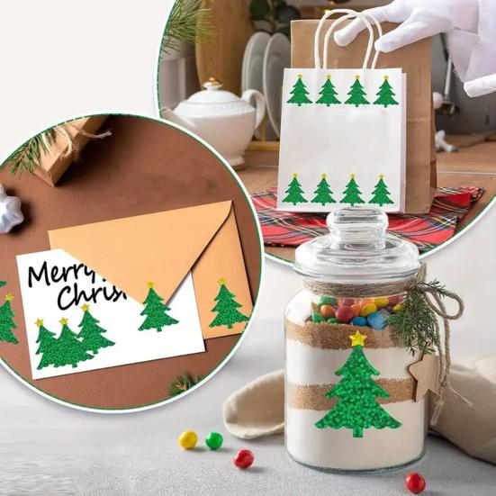 500 Pcs Christmas Stickers Roll Gllitter Tree/Maple Leaf/Santa Hat Seal Stickers Waterproof Self-Adhesive Decals