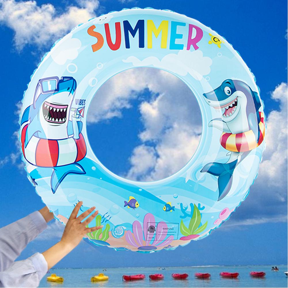 Summer Shark Themed Swim Ring, Inflatable Clear Float with Sea Animal Print