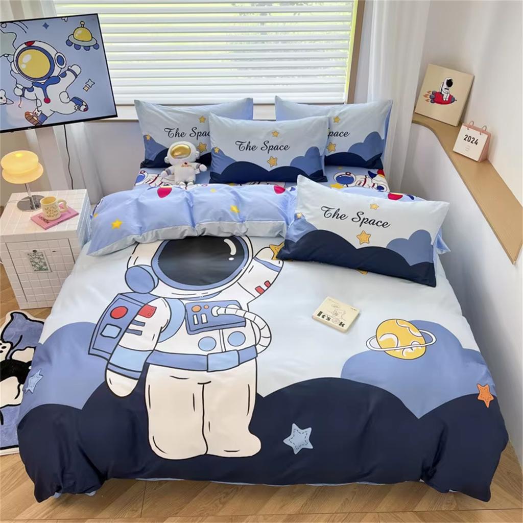 Cartoon Astronaut Duvet Cover Set 2Pcs, Queen Size Space Planet Printed Bedding Comforter Covers Set With Pillowcase 75*50Cm