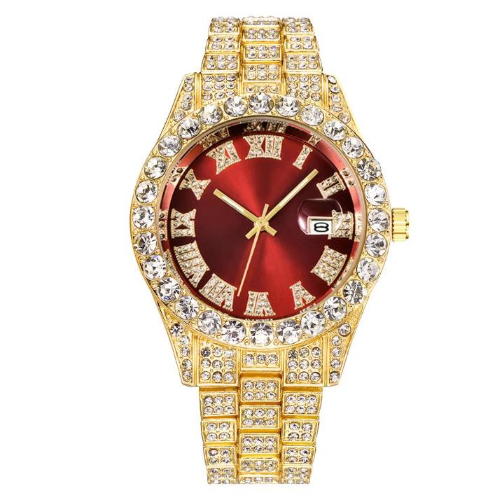 New Full Diamond Men'S Business Steel Belt Watch Quartz Watch For Straight Hair Watches