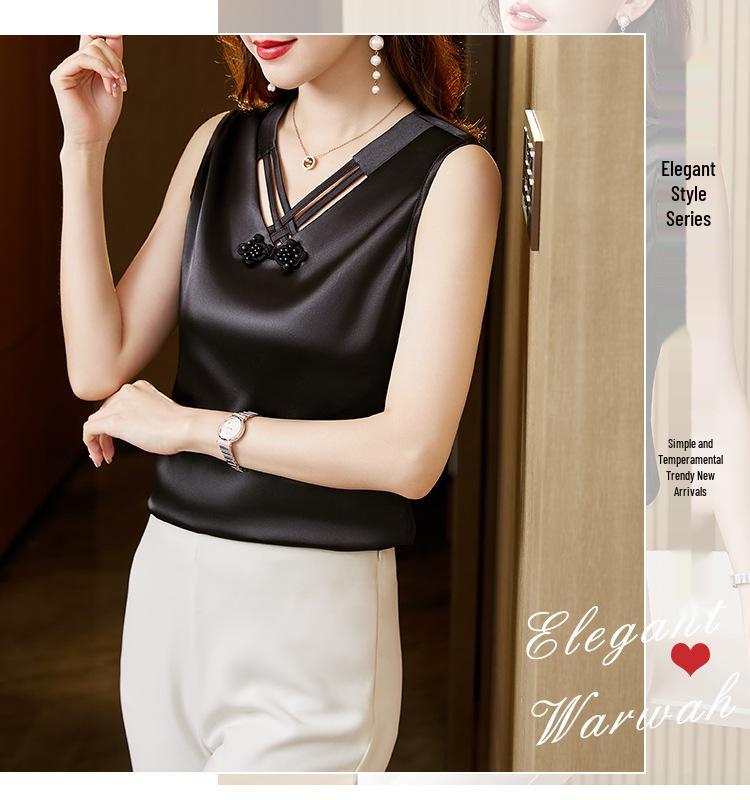 2023 Spring Satin Slimming Retro Frog Button Shirt for Women