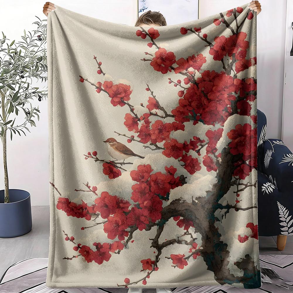 Plum Blossom Throw Soft Flannel AC Blanket Lightweight Summer Nap Throw Cozy  Blanket for Sofa Bed Travel Home