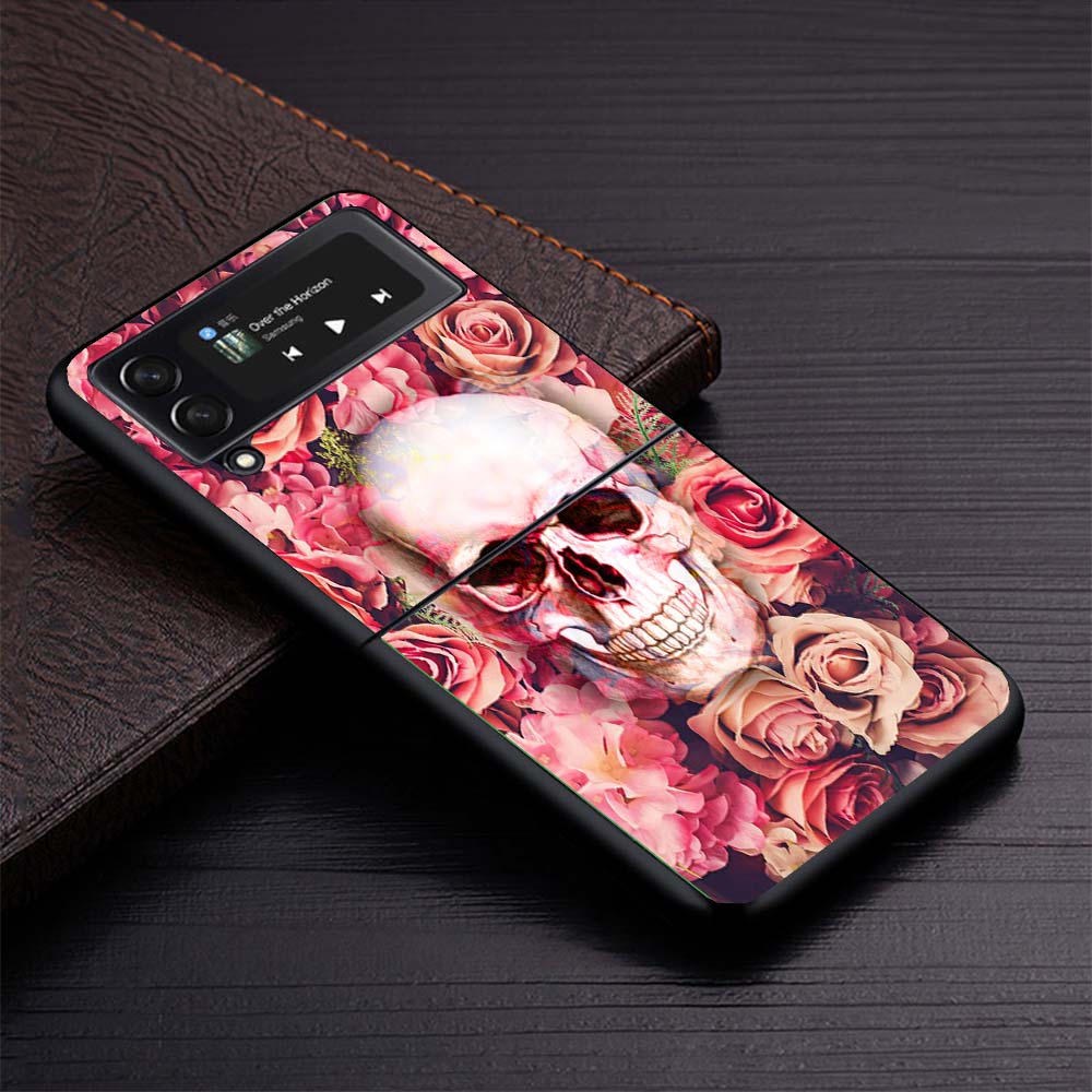 Floral Sugar Skull Flower Phone Case for Samsung Galaxy Z Flip7 Flip6 5G Flip4 Flip5 Flip3 Cover Z Flip 7 6 5 4 3 PC Shell Coque