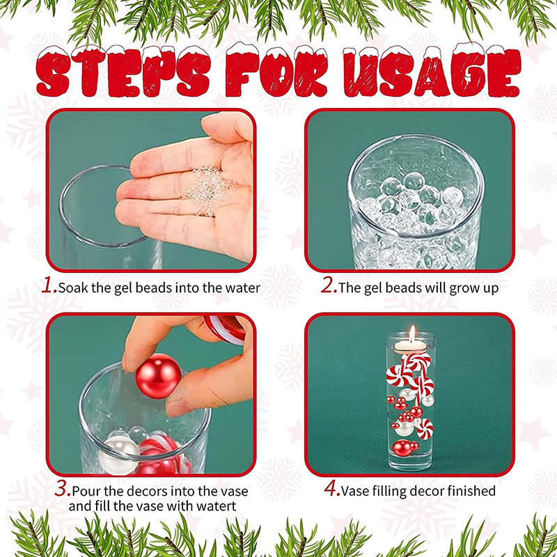 Vánoční korálky k vyplnění vázy bílé a červené perleťové korálky ve tvaru cukrové hole akrylová vánoční výplň vázy vánoční plovoucí perly výplň