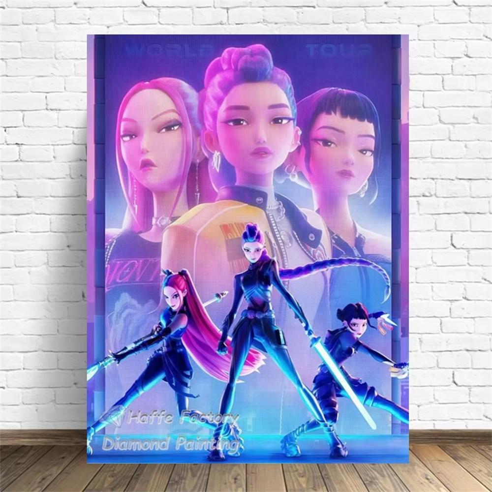 Kpop Łowcy Demonów Anime Malowanie Diamentowe 5d DIY Rumi Mira Zoey Kreskówkowa Dziewczyna Wzór Haftu Krzyżykowego Mozaika Dekoracja Domu