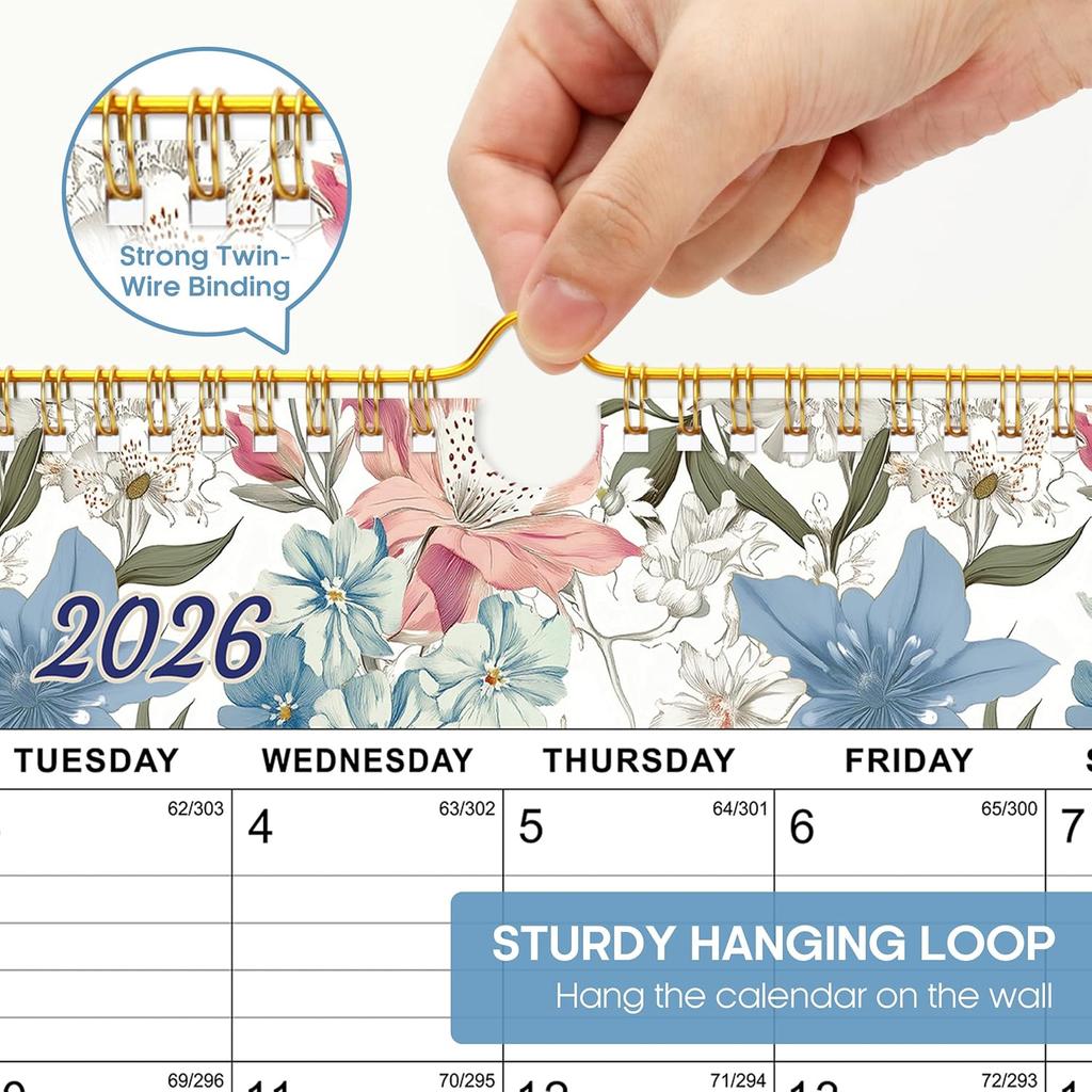 2026 Calendar, 18-Month Wall Calendar from Jan 2026 to Jun 2027, 11.5" x 14.7", Spiral Binding Hanging Monthly Calendar with Twin-Wire Binding,