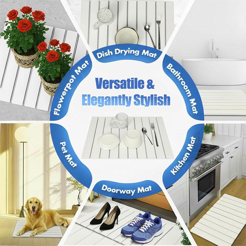 Non-Slip Stone Dish Drying Mat Foldable Water Absorbing Diatomaceous Drying Pad Quick Dry Kitchen Draining Mat Bathroom Mats