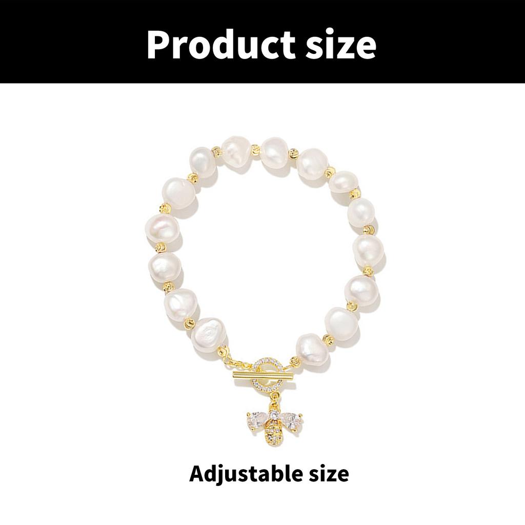 Elegant Imitation Pearls Bracelet for Women Crystal Honeybee Pendant Handchain Adjustable Wristchain Accessory