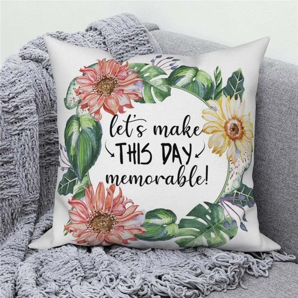 Customizable Throw Pillow Cover Home Decor Sofa Decorative Pillow Cover Spring Daisy Flower Letter Cushion Cover