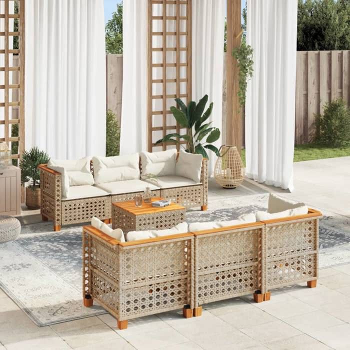 VidaXL Salon de jardin avec coussins 7 pcs beige résine tressée 3261742