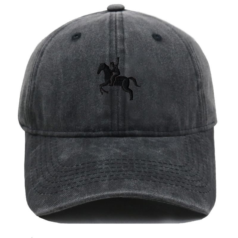 Men'S Washed Cotton Baseball Cap With Ride A Horse Embroidery Dad Hat Sport Golf Cap Sun Hat For Men Uv Blocking Bungee Hat