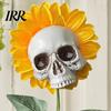Fun Halloween Garden Accessory Sunflower Skull Ornament, Theme Decor, Potted Outdoor Spooky Planter Plant Waterproof Decoration, for Lawn