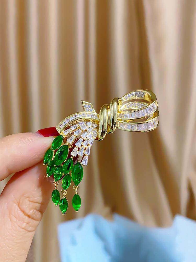 

SUYU Модная брошь-листок с бантом Роскошная медная брошь-булавка с микроинкрустацией в виде листка зелёный