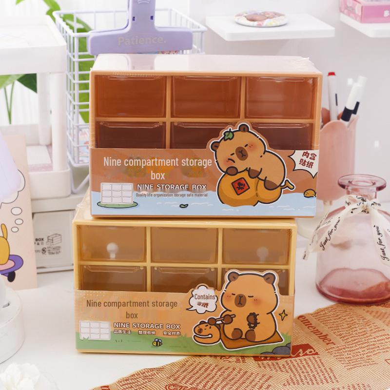 Ящик для хранения мультфильмов «Капибара»: 9-секционный ящик для косметики и организации рабочего стола