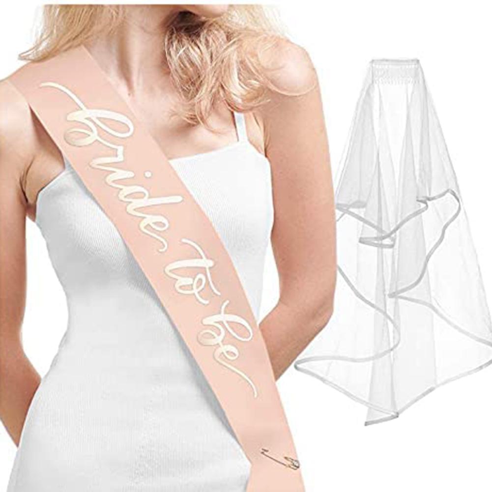 Bachelorette Party Bride To Be Bridal Shower Wedding  Veil Headband Shoulder Strap Banner Set Wedding Party Decoration Supplies