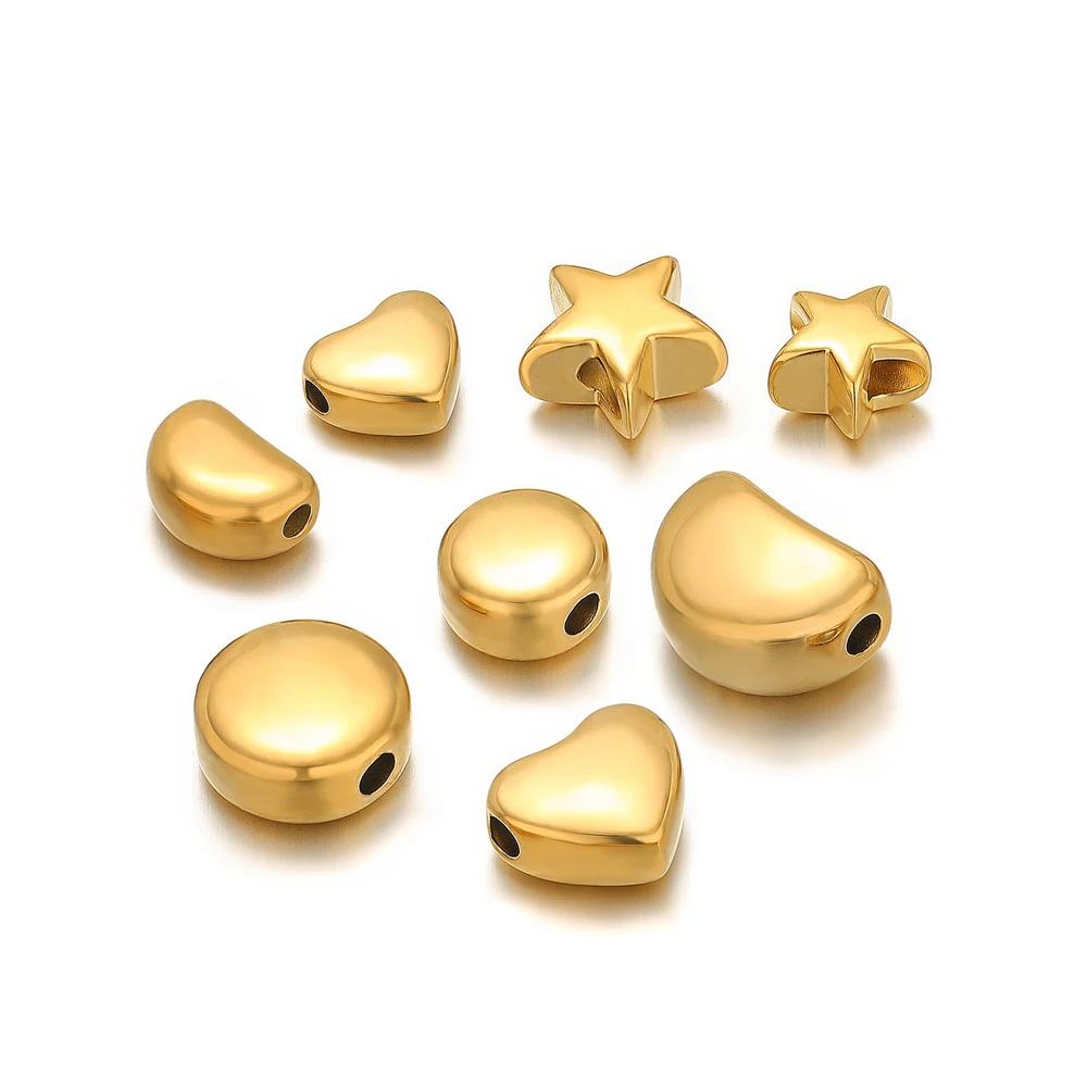 10Pcs Stainless Steel Gold Color Star Heart Spacer Beads for Bracelet Findings Necklace Earrings Making DIY Jewelry Accessories