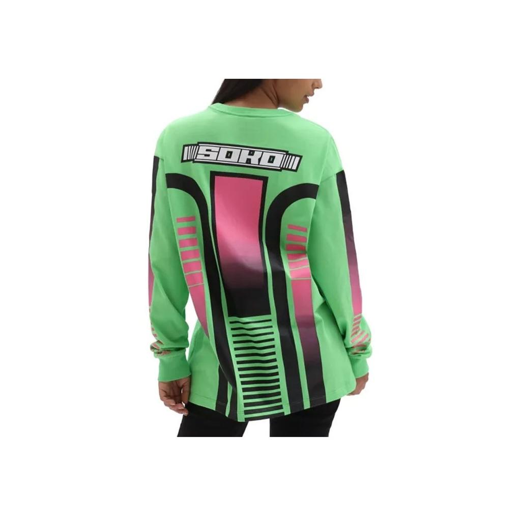 Vans X Sarah Andelman Collaboration SS22 Cartoon Cat Letter Print Crew Neck Pullover Long Sleeve T-Shirt Women Tops Green VN0A7RLQYRO