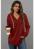 2026 Women's Fashion: Loose V-Neck Long-Sleeve Drawstring Top