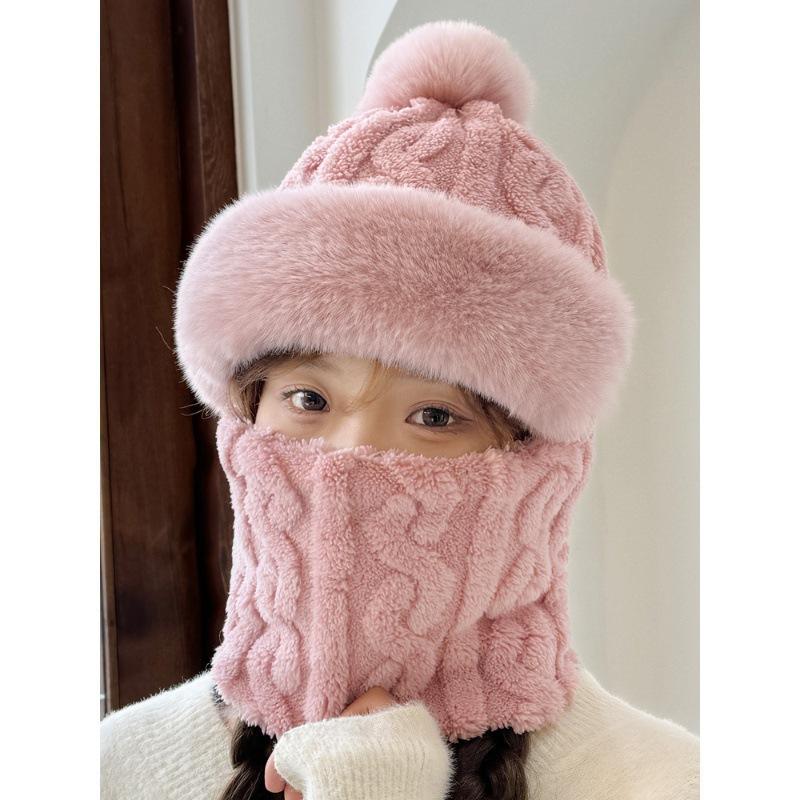 Winter women's outdoor cycling warm scarf mask integrated hat cold protection ear protection thickened plush windproof one-piece