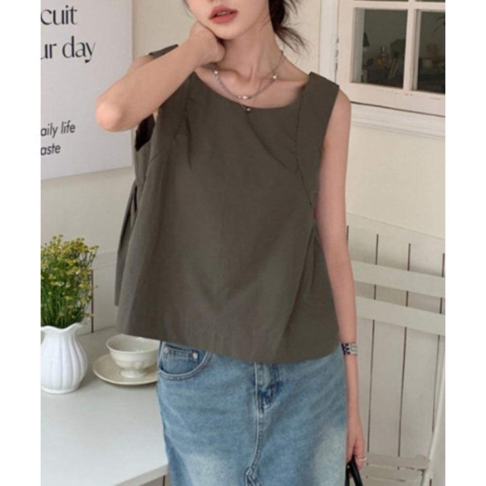 Rellawear Women Back Ribbon Sleeveless Blouse 2color