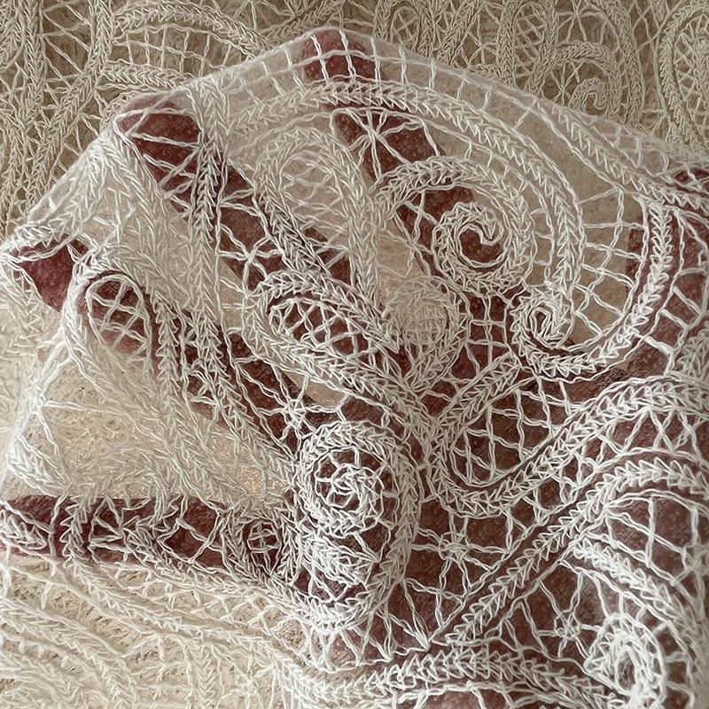 

130cm Wide French Lace Cloth Apricot Cotton Floral Embroidered Lace Mesh Dress Wedding Dress Decorative DIY Sewing Fabric 1Yard