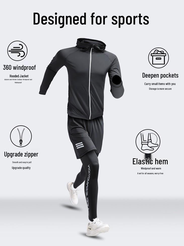 Herren Quick-Dry Kapuzen-Laufjacke für Frühling & Herbst - Outdoor-Radsport- & Trainingsanzug