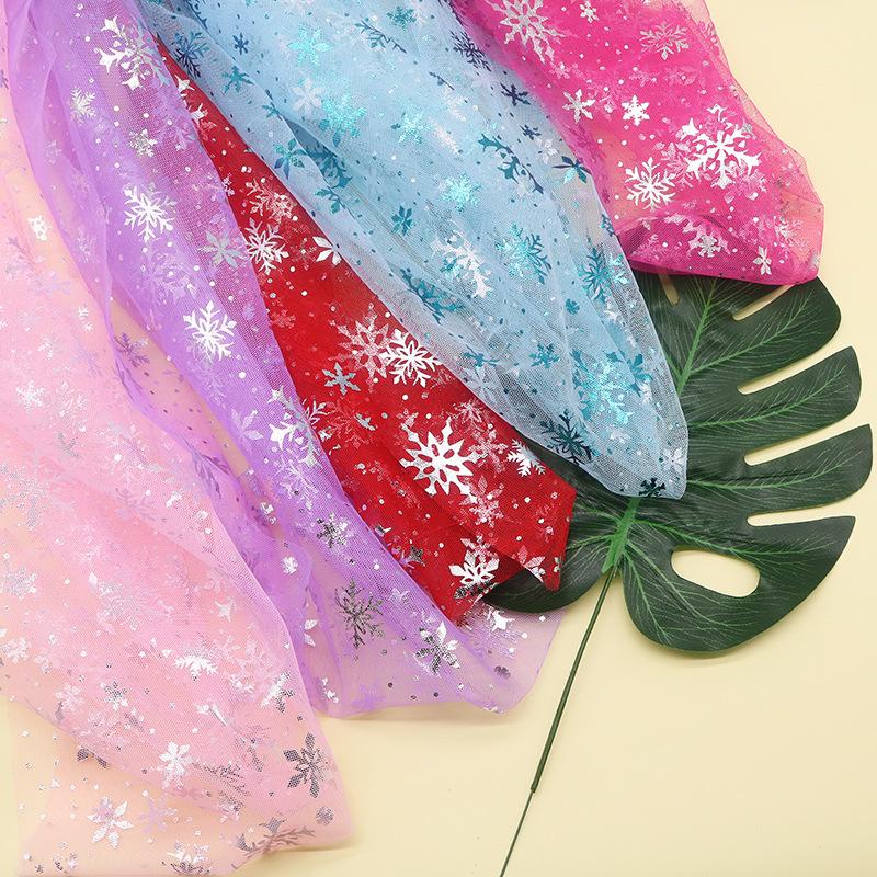 Polyester Fabric Snowflake Pattern Printed Fabric Tulle Fabric 1meter/Lot For Birthday Party Wedding Decor Craft Projects
