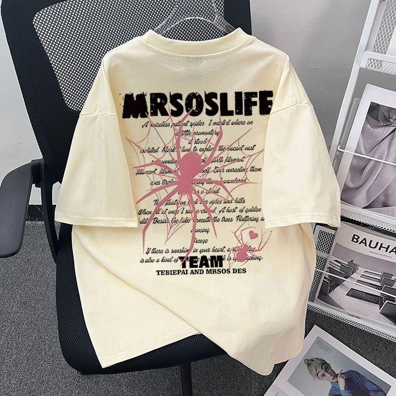 

Летняя футболка с короткими рукавами и принтом из чистого хлопка Pi Shuai, маленькая и популярная футболка, свободная женская футболка XL бежевый