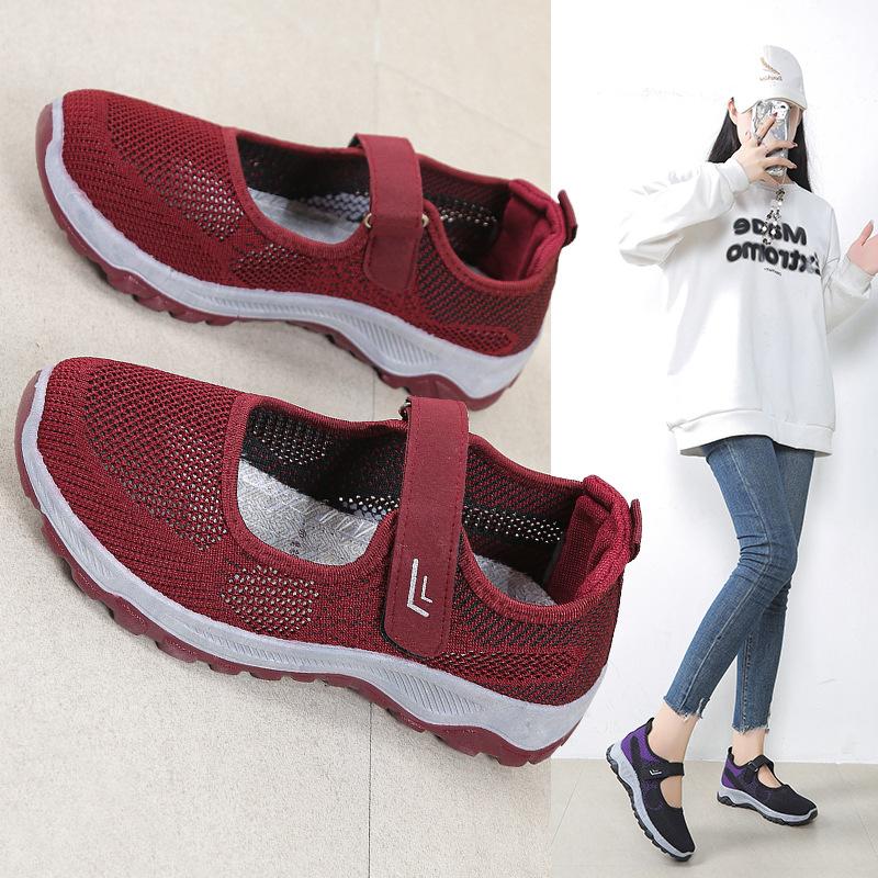 Spring and Summer Flying Woven Mesh Shoes Cloth Shoes Ladies Comfortable Casual Elderly Walking Shoes Non-slip Breathable Women's Shoes