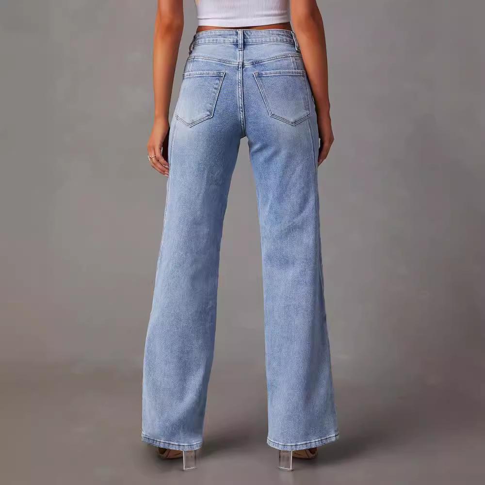 Jeans larghi a patchwork stile europeo da donna 2025