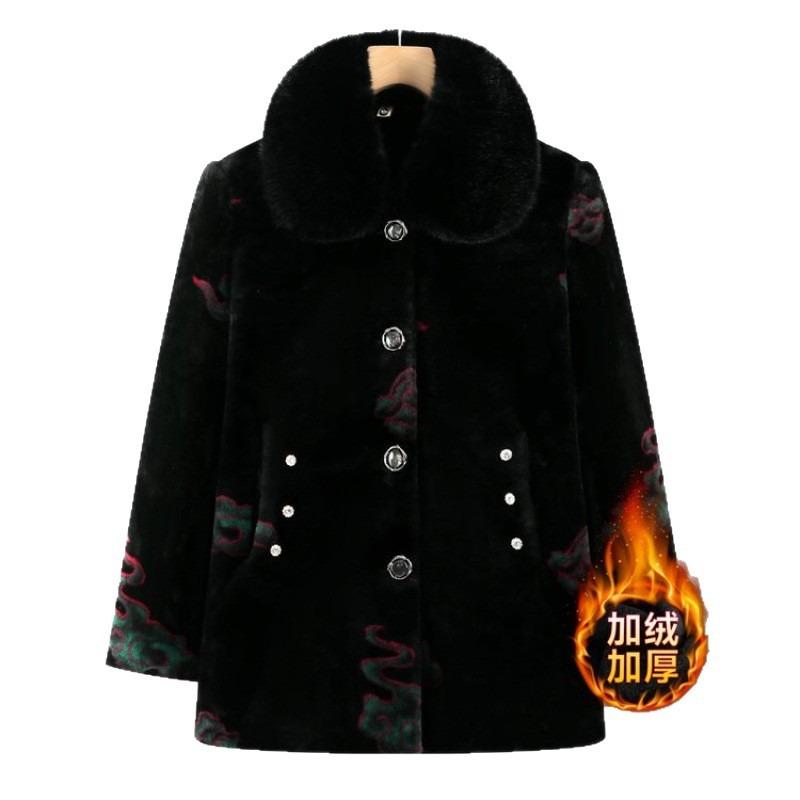 Grandma Winter Coat Women Middle-aged and Elderly Mink Fleece Fur Collar Coat Mother Fleece Thickened Elderly Warm In Winter